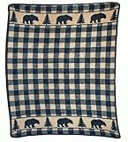 Mountain Lodge Bear/Checkered Tan/Black Twin Blanket