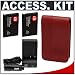 Casio Exilim EX-CASE-80 Leather Case (Red) + (2) Spare NP-20 Battery Packs + Mini Battery Charger for Casio Exilim EX-S880, EX-S770, EX-Z75 &amp; EX-Z77 Digital Cameras