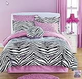 Pink Zebra Teen Full Comforter & Sheet Set (8 Piece Bed In A Bag)