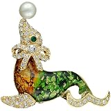 Green And Amber Baby Seal Animal Pin Brooch