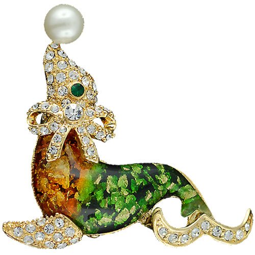 Green And Amber Baby Seal Animal Pin Brooch