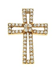 14K Yellow Gold Diamond Cross Pendant -- LIFETIME WARRANTY