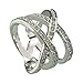 FM42 Silver-tone Triple Row Clear Crystal Crossover Cocktail Wide Ring R124