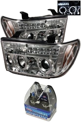 Carpart4u Toyota Tundra / Toyota Sequoia Halo LED Projector Headlights & Koshin Platinum White Halogen Light Bulbs package