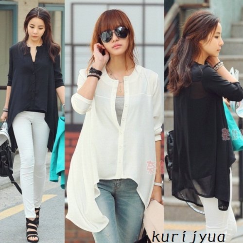 【ブラックLL】大きいサイズ チュニック丈シャツ ヒラヒラ裾 フェミニンブラウス LL~4L