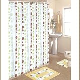 Beads 15-piece Bathroom Set: 2-rugs/mats, 1-fabric Shower Curtain, 12-fabric Covered Rings