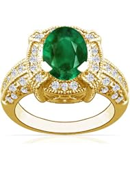 18K Yellow Gold Oval Cut Emerald Ring With Sidestones