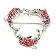 Red Austrian Rhinestone Silver-Tone Three Dolphin Heart Shaped Brooch Pin