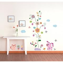 KINDERZIMMER WANDSTICKER - Wanddekoration - Bunte Blumen, Haustiere....