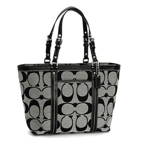 Coach Signature 13097 East West Gallery Handbag Purse Authentic Tag black white