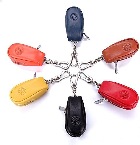 MONTHAUS Unisex Leather Zipper Hasp Cute Car Key Wallets Purse Key Holder,Orange