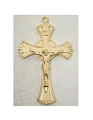 14K Gold over Solid .925 Sterling Silver Crucifix Cross Comes With 24" Chain In Gift Box Patron St. Saint Medal Pendant Necklace Gift New
