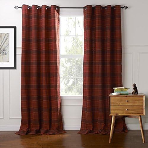 MayDecor Grommet Top Classic Country Plaid Jacquard Curtain Drapes (One Panel) 72"Wx84"L