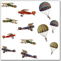 8 Planes and 4 Parachutes Boys Wall Transfer Stickers