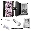 Purple Plaid Agenda Lining Leather Flip Jacket Portfolio Cover Carrying Case for Sony PRS-950 Electronic Reader eReader Device ( PRS 950 PRS950 )(Compatible with all colors) + Indlues a 4-Inch Determination Hand Strap + Includes a Anti Glare Screen Protector + Includes a Travel USB Car Charger Kit + White Clip On Brighty XtraFlex LED Light Flexible Goose Neck
