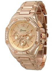 Ladies Rose Gold-Tone Rhinestone Accent Bracelet Watch