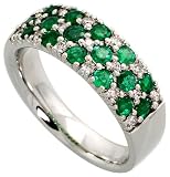 14k White Gold Ring 1/4 (7mm) wide, w/ 0.24 Carat Round Brilliant Diamonds & 1.0 Carat Round Cut Emerald Stones