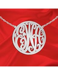 Monogram Necklace 1 1/2 inch Sterling Silver Handcrafted Cutout in Circle Border Personalized Initial Necklace - Made in USA