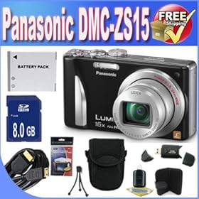 Panasonic Lumix ZS15 12.1 MP High Sensitivity MOS Digital Camera with 16x Optical Zoom + 8GB SDHC Class 10 Memory + Extended Life Battery + USB Card Reader + Memory Card Wallet + Deluxe Case w/Strap + Mini HDMI to HDMI Cable + Shock Proof Deluxe Case + DMCZS15 Accessory Saver Bundle!