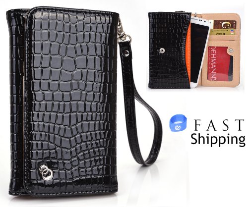 Black Croc Universal Smartphone Wristlet Wallet [Diva Series] for Samsung Galaxy S4 / S5 Mobile + Envydeal Velcro Cable Tie