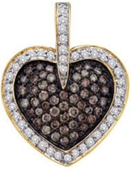 1 cttw 14k Yellow Gold Heart Pendant Cognac Diamond Heart Pendant (Real Diamonds: 1 cttw)