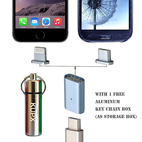 Android And Iphone Lightning Magnetic Cable Adapter ,Kupx Android To Android,Android To Lightning 2 In 1 Magnetic Adapter For Iphone 5 6S Samsung And Other All Android And Lightning Device Silver Set