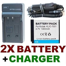 NEEWER® Travel Charger Set (AC Wall + Car Adapter) + Two (2) KLIC-7001 Battery Packs for Kodak M1063, M1073 IS, M320, M340 & M753 Digital Cameras