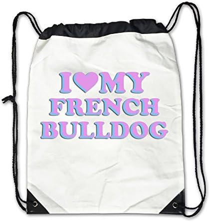 I Love My Frence Bulldog Unisex Drawstring Backpack Casual Travel Bags Shoulder Pouch Beam Port Backpack Tote Canvas White