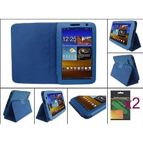 iShoppingdeals - Blue PU Leather Case Cover w/ Anti-Glare Screen Protector for Samsung Galaxy Tab 7.0 Plus 16GB 32GB WiFi