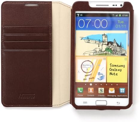 Naborsa Genuine Leather Wallet Flip Case with Card Slots for Samsung Galaxy Note - Brown