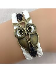 Fashion Antique Bronze OWL Knit PU Leather Rope Bracelet Handmade