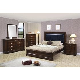 Andrea 4PC California King Size Bedroom Group in Dark Oak Finish! Marble Top!