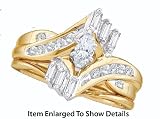Stunning Yellow Gold 1/2 Ctw Diamond Wedding Set For Her w/ Marquee Center Stone