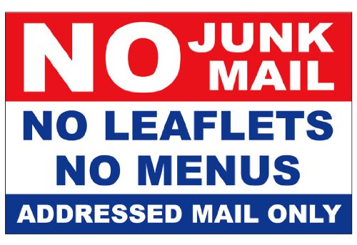 No Junk Mail Self Adhesive Door Sticker - Stop Junk Mail - Premium quality sticker - Fully weatherproof