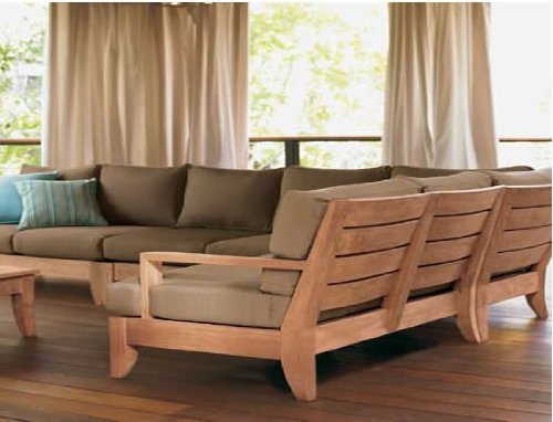 New Luxurious 5 Piece Teak Sectional Sofa Set - Right Arm Sofa, Left Arm Sofa, Corner Piece, Armless Chair And Coffee Table
