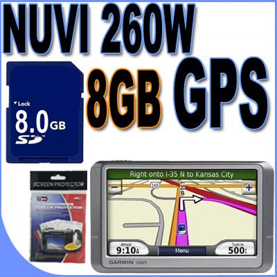 Garmin Nuvi 260W Portable GPS Vehicle Navigation System w/ 4.3 Wide LCD Touchscreen (0100065630) 8GB SD / HC Secure Digital Memory Card + MORE! BigVALUEInc Accessory Saver Bundle