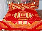 Bedsheets Home Decor Golden Block Print Silk Red Double Bedspread Pillow Co ....