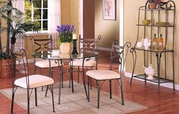 5pc Contemporary Metal Round Dining Room Table & Chair Set,Poundex,pou-jl-2119-1059