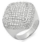 Platinum Plated Kite Shaped Round White CZ Cubic Zirconia Mens Flashy Hip Hop Iced Pinky Ring (1.00 inch wide)
