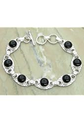 10.40ctw Genuine Black Onyx 925 Sterling Silver Overlay Handmade Fashion Bracelet Jewelry