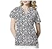 G MED Women's Printed V Neck 2 Pockets Fashion Scrub Top