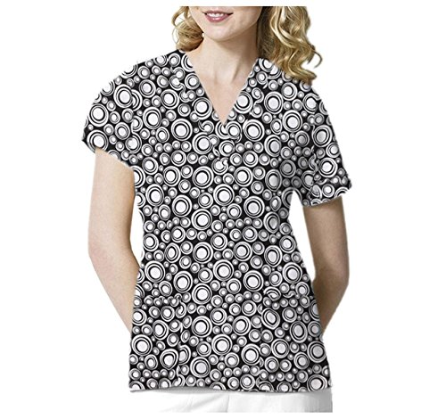 G MED Women's Printed V Neck 2 Pockets Fashion Scrub Top