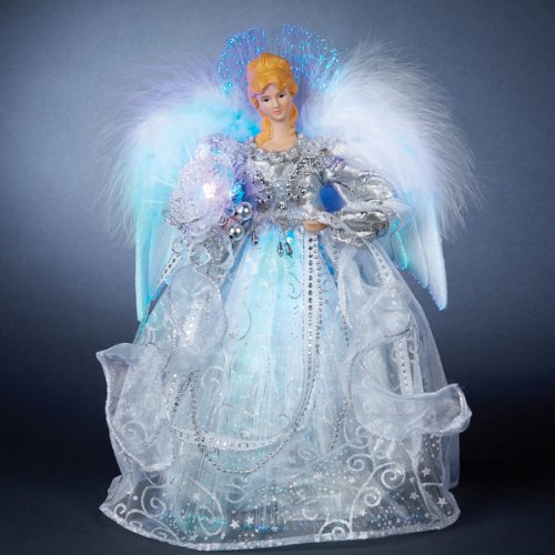 led lighted silver fiber optic angel christmas tree topper