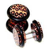 00G = 10mm Leopard Cheetah Print Fake Cheaters Illusion Ear Plugs, 16G = 1.2mm, 1 Pair, Large Size