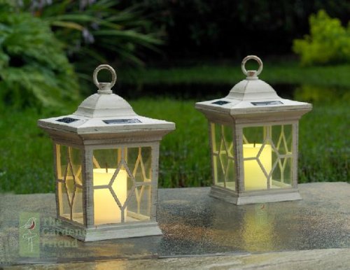 Childrens Toyshop   : 2 Solar lantern candles, cream, garden lights