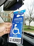 MirorTag Silver- A Novel Way to Protect, Display & Put Away a Handicapped Parking Placard. Slip in your handicap placard into this 18 mils thick uniquely designed cover and protector; unlike others, this one comes with a strong hook that will never melt or bend or break in the sun or cold. Holder will MAGNETICALLY snap On & Off to a Hook you mount behind your rearview mirror once. No more back pain. No more hanging & removing, and no screw adjusting or flipping visor or rotating placard ever needed. Full protection, and ON and OFF in a snap. Size is 4.375