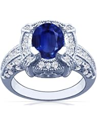 18K White Gold Oval Cut Blue Sapphire Ring With Sidestones (GIA Certificate)