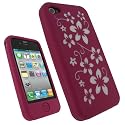 igadgitz Silikon Hülle Etui Case Schutzhülle Tasche mit Motif Blumen in Weiß und Pink Rosa für Apple iPhone 4 HD 16gb & 32gb + Display Schutzfolie