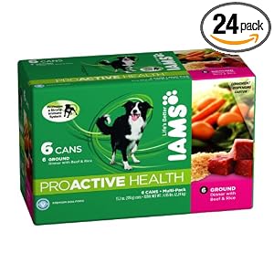 IAMS Dog Food Ground, Savory Dinner with Meaty Beef & Rice, 12.3-Ounce Cans (Pack of 24)
