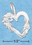 Sterling silver DIAMOND CUT OPEN HEART PENDANT WITH FLOWERS